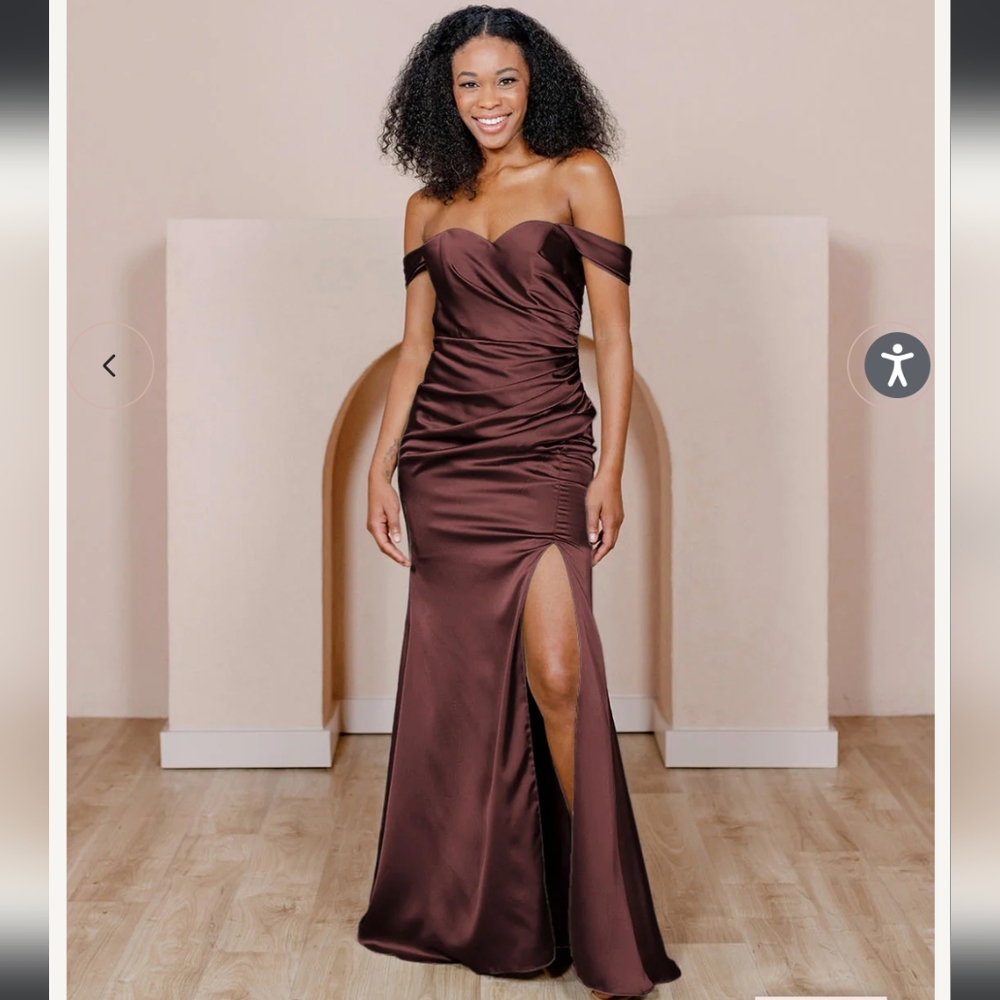 Revelry Ariel Convertible Satin Bridesmaids Dress in Mahogany
